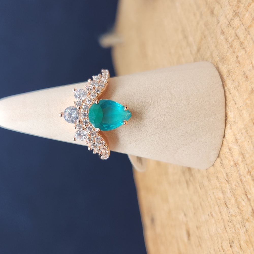 Aquamarine Rhinestone Rose Gold‎ Plated Ring